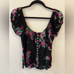 Free people black floral top XS